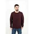 Yes Zee ME00 Men's Blouse Knitted O-Neck With Striped Knit Monochrome Slim Fit Bordeaux