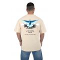 2512 Feed Kus Bird Ανδρική Μπλούζα Κοντομάνικη T-Shirt Με Τύπωμα Στο Στήθος Και Στη Πλάτη Σε Oversize Γραμμή Μπεζ