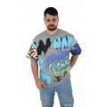2512 Grafiti Ανδρική Μπλούζα Κοντομάνικη T-Shirt Με Τύπωμα Σε Oversize Γραμμή Γκρι