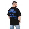 2512 Feed Your Soul Ανδρική Μπλούζα Κοντομάνικη T-Shirt Με Τύπωμα Στο Στήθος Και Στη Πλάτη Σε Oversize Γραμμή Μαύρη