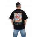 2512 Distand Minds Ανδρική Μπλούζα Κοντομάνικη T-Shirt Με Τύπωμα Στο Στήθος Και Στη Πλάτη Σε Oversize Γραμμή Μαύρη