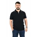 Yes Zee T777/TS00 Ανδρική Μπλούζα Polo Μονόχρωμη Χωρίς Κουμπιά Σε Μεσάτη Γραμμή Μαύρη