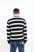 Side Effect CL05 Men's Blouse Striped Knitted O-Neck With Designer Knit Regular Line Blue-Gray