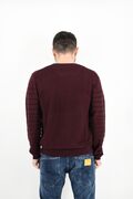 Yes Zee ME00 Men's Blouse Knitted O-Neck With Striped Knit Monochrome Slim Fit Bordeaux