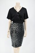 Reline 6173 Women Skirt Midi Pencil Line Leopard Black