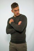 Side Effect RG2279 Men's Striped O Neck Knitted Sweater Top Khaki