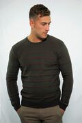 Side Effect RG2279 Men's Striped O Neck Knitted Sweater Top Khaki