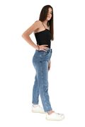 Miss Fancy Women Jeans High Waist With Pleat Buggy Line Elastic Faded Blue