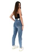 Miss Fancy Women Jeans High Waist With Pleat Buggy Line Elastic Faded Blue