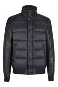 Yes Zee J805KA Ανδρικό Μπουφάν Κοντό Puffer Bomber Με Δερμάτινα Μανίκια Σε Κανονική Γραμμή Μαύρο