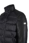 Yes Zee J805KA Ανδρικό Μπουφάν Κοντό Puffer Bomber Με Δερμάτινα Μανίκια Σε Κανονική Γραμμή Μαύρο