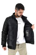 Yes Zee J805KA Ανδρικό Μπουφάν Κοντό Puffer Bomber Με Δερμάτινα Μανίκια Σε Κανονική Γραμμή Μαύρο