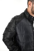 Yes Zee J805KA Ανδρικό Μπουφάν Κοντό Puffer Bomber Με Δερμάτινα Μανίκια Σε Κανονική Γραμμή Μαύρο