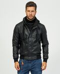 Yes Zee G100 Ανδρικό Δερμάτινο Μπουφάν Leather Biker Jacket Σε Μεσάτη Γραμμή Μαύρο