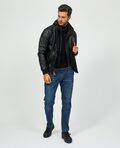 Yes Zee G100 Ανδρικό Δερμάτινο Μπουφάν Leather Biker Jacket Σε Μεσάτη Γραμμή Μαύρο