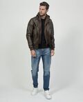 Yes Zee G100 Ανδρικό Δερμάτινο Μπουφάν Leather Biker Jacket Σε Μεσάτη Γραμμή Καφέ