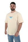 2512 Feed Kus Bird Ανδρική Μπλούζα Κοντομάνικη T-Shirt Με Τύπωμα Στο Στήθος Και Στη Πλάτη Oversize Γραμμή Μπεζ