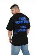 2512 Feed Your Soul Ανδρική Μπλούζα Κοντομάνικη T-Shirt Με Τύπωμα Στο Στήθος Και Στη Πλάτη Oversize Γραμμή Μαύρη