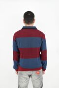 Blue Green 182051 Men's Blouse Long Sleeve Polo Striped Regular Line Blue - Burgundy