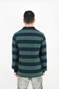 Blue Green 192051 Men's Blouse Long Sleeve Polo Striped Regular Line Blue - Green