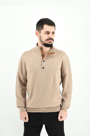 Dors 1221001 Men's Knitted Blouse With Lupeto Buttons And Baska Regular Line Beige