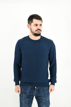 Side Effect CL06 Men's Blouse Knitted O-Neck Monochrome Regular Line Blue