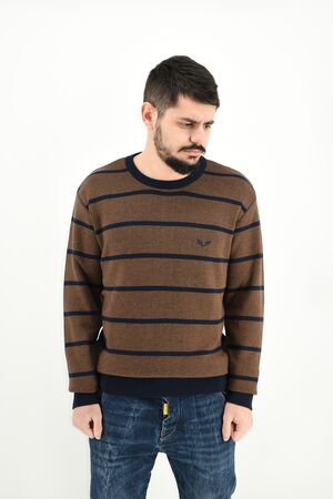 Side Effect CL07 Men's Blouse Striped Knitted Ο-Neck Regular Line Blue-Tampa