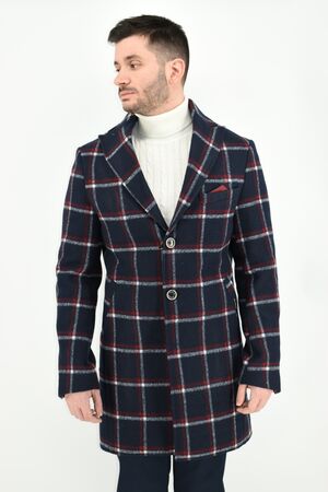 Stefan 7524 Men's Plaid Half Coat Slim Fit Blue