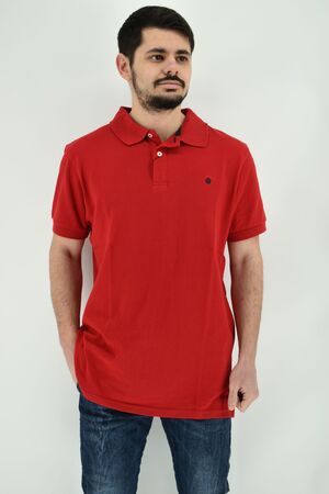 Dors 1122001C8 Men's Blouse Short Sleeve Polo Pique Regular Straight Line Red