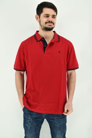 Dors 1124005 Men's Blouse Short Sleeve Polo Mercerised Pique Regular Straight Line Red