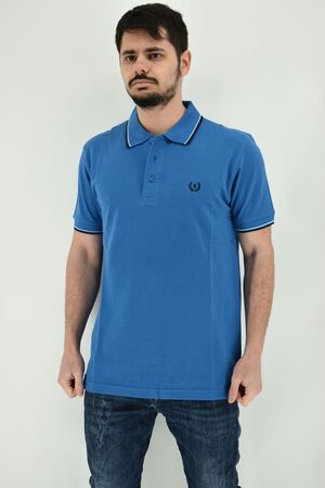 Be Board 9002 Men's Blouse Short Sleeve Polo Pique Monochrome Regular Straight Line Blue