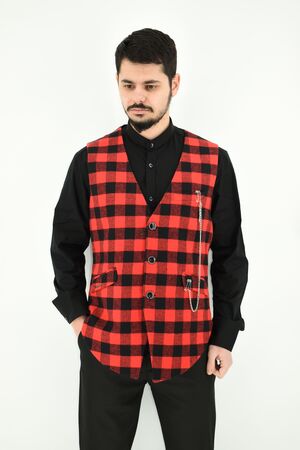 Stefan 4012-18 Men's Vest Plaid Slim Fit Red