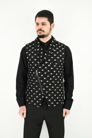 Men 4013-17 Men's Vest Polka Dot Slim Fit Black