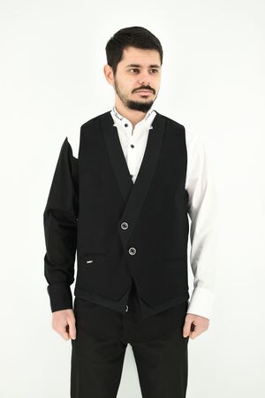 Stefan 4013-20 Men's Vest With Design Slim Fit Black