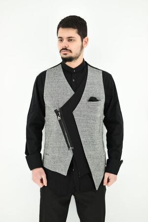 Stefan 4014-20 Men's Vest With Design Slim Fit Gray-Black