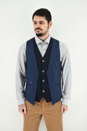 Stefan 4023-20 Men's Vest With Design Polka Dot Sllim Fit Blue