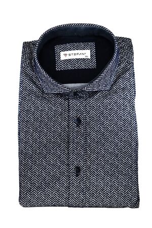 Stefan 9010-21 Men's Shirt With Herringbone Design Slim Fit Blue