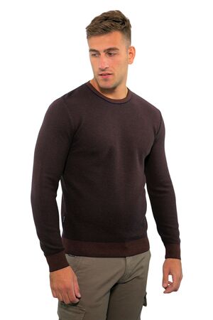 Side Effect ZKP2232 Men's Patterned O Neck Knitted Sweater Brown