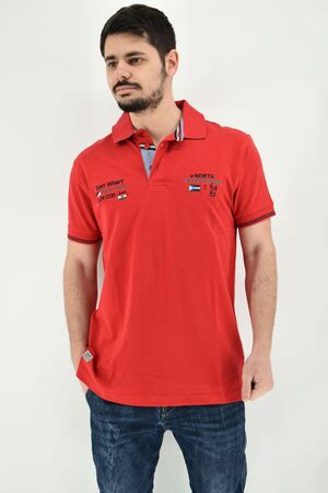 Be Board 92L9615 Men's Blouse Short Sleeve Polo Pique With Embroidered Badges Regular Line Red