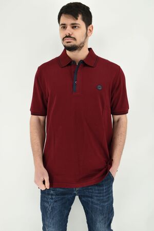 Side Effect 1523 Men's Blouse Short Sleeve Polo Pique Monochrome Regular Straight Line Bordeaux