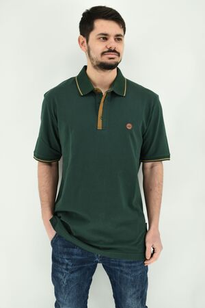 Side Effect 1523 Men's Blouse Short Sleeve Polo Pique Monochrome Regular Straight Line Green