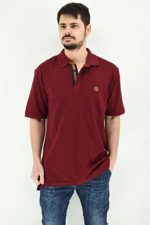 Side Effect 1515 Men's Blouse Short Sleeve Polo Pique With Small Design Regular Line Bordeaux