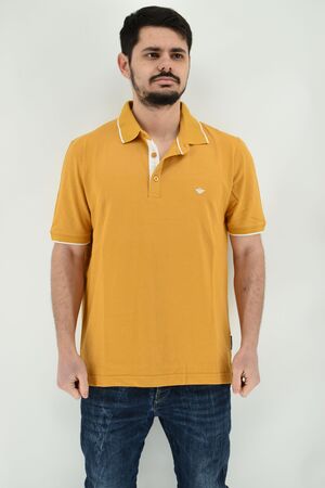 Side Effect 1534 Men's Blouse Short Sleeve Polo Pique Monochrome Regular Straight Line Yellow