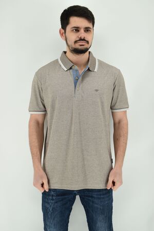 Side Effect 121 Men's Blouse Short Sleeve Polo Mercerized Monochrome Regular Straight Line Beige