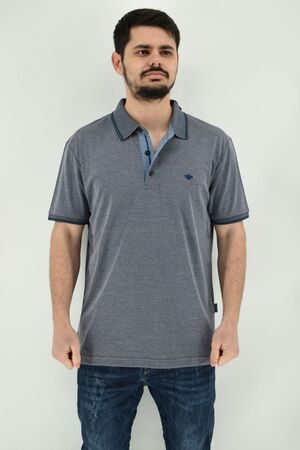 Side Effect 121 Men's Blouse Short Sleeve Polo Mercerized Monochrome Regular Straight Line Gray Blue