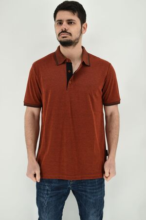 Side Effect 121 Men's Blouse Short Sleeve Polo Mercerized Monochrome Regular Straight Line Orange