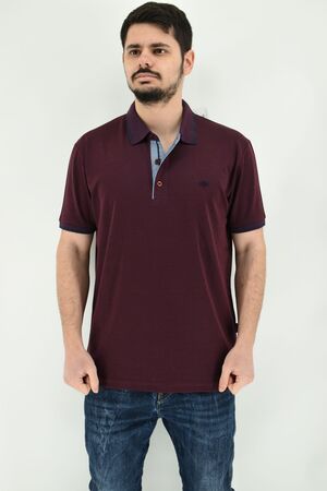 Side Effect 121 Men's Blouse Short Sleeve Polo Mercerized Monochrome Regular Straight Line Bordeaux