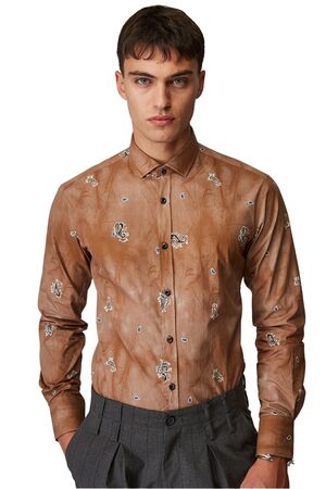 Stefan 9001 Men's Shirt With Lahore Pattern In Slim Fit Brown