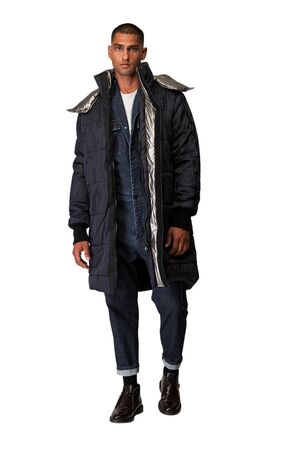 Stefan 7548 Men's Long Puffer Jacket With Hood Dark Blue