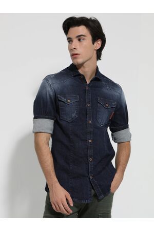 Tresor 33-7916 Men's Denim Shirt With Pockets In Slim Fit Blue